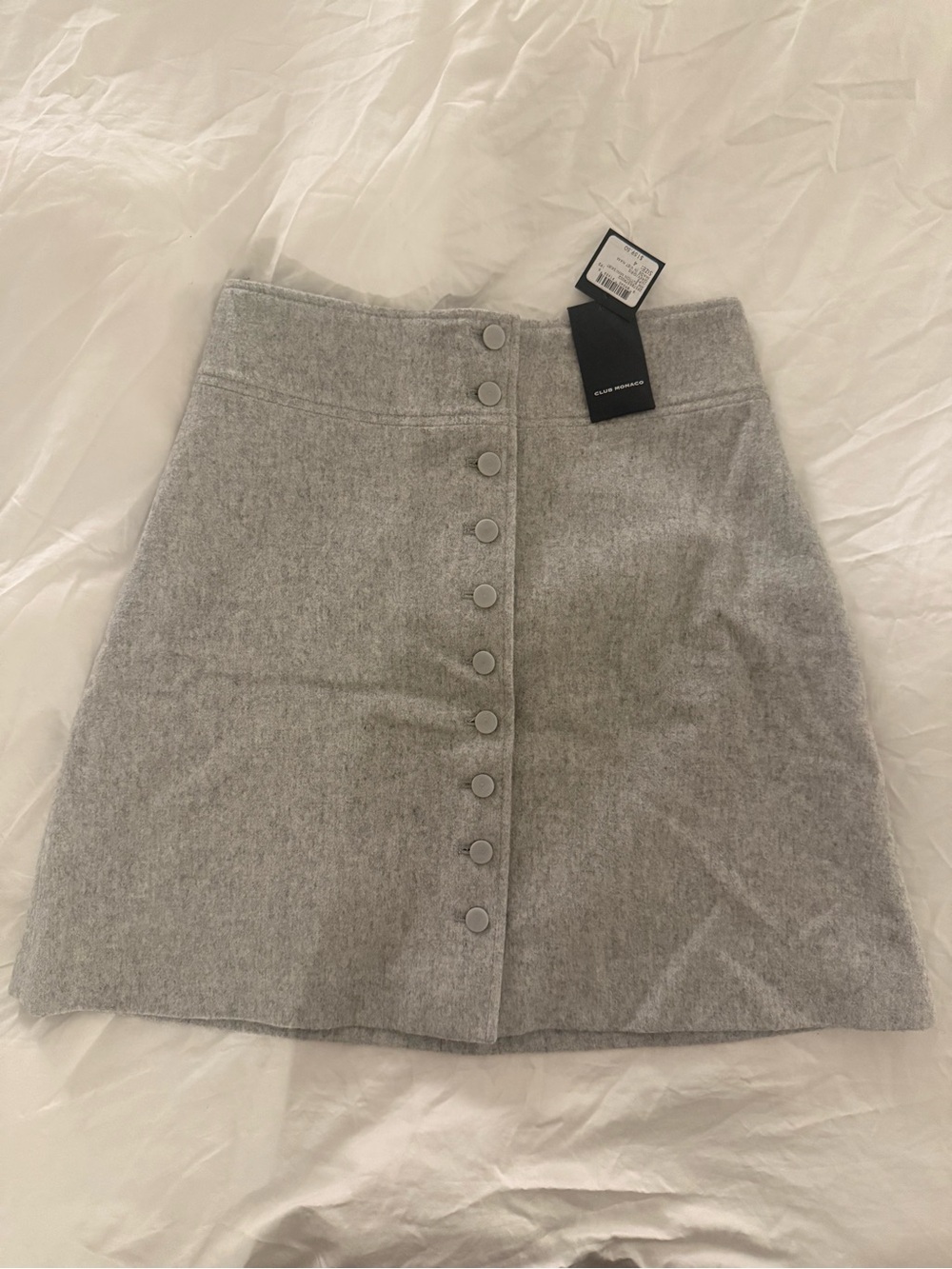 Club Monaco Button-Front Grey Wool Blend Skirt